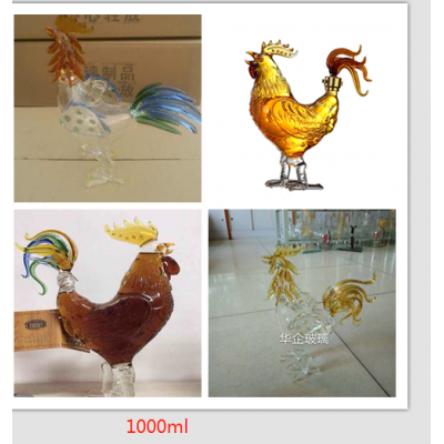 大公鸡造型玻璃工艺酒瓶创意鸡型玻璃酒瓶十二生肖玻璃鸡醒酒器