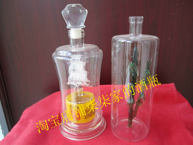 竹子造型玻璃工艺酒瓶吹制手工异形酒瓶创意玻璃白酒瓶双层玻璃瓶